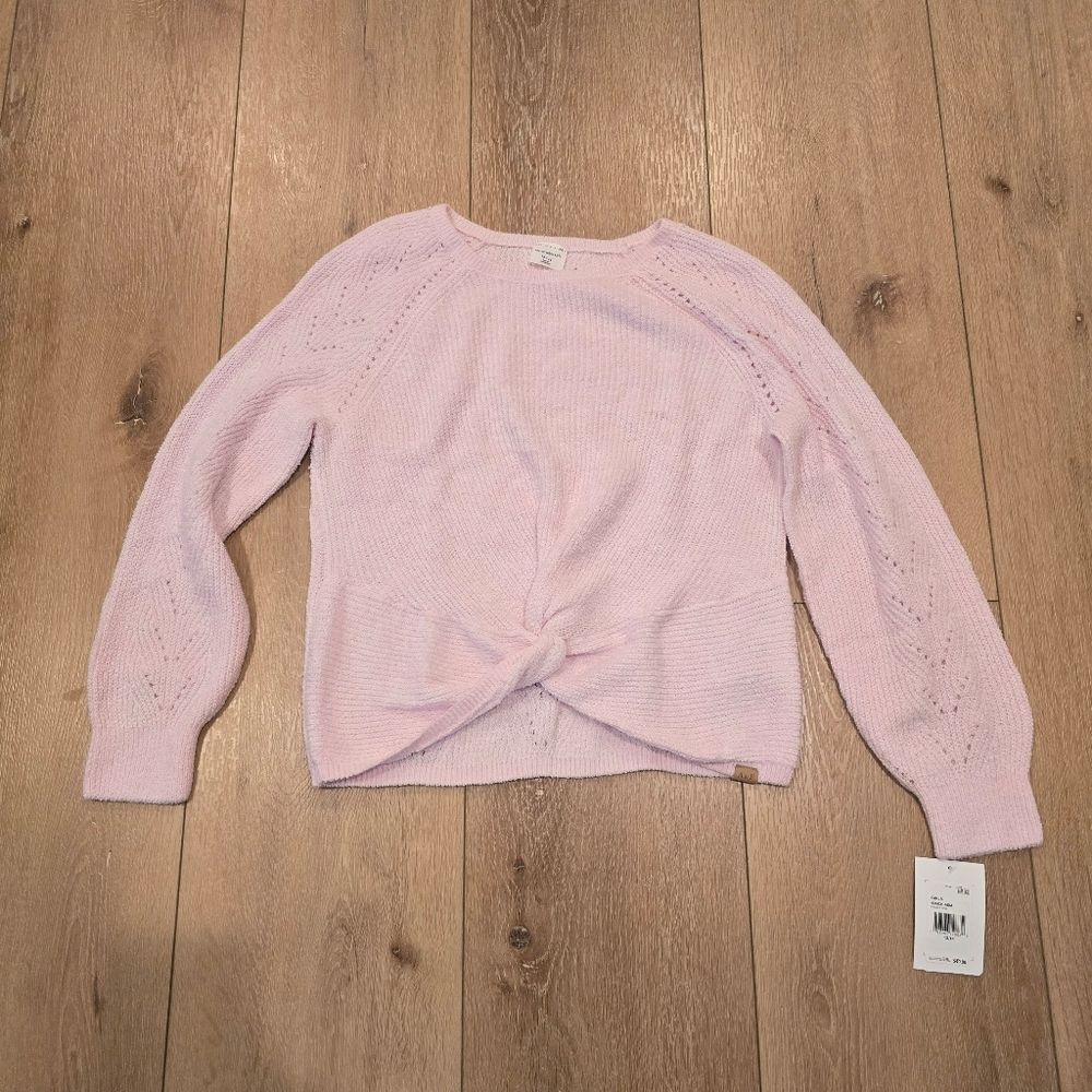 abercrombie kids Girls Twist Front Crew Sweater Crochet Cradle Pink 13/14